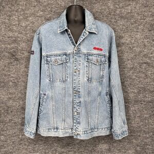 Vintage Mecca‎ Denim Jacket Mens XL Blue Hip Hop Logo Trucker Streetwear 90s